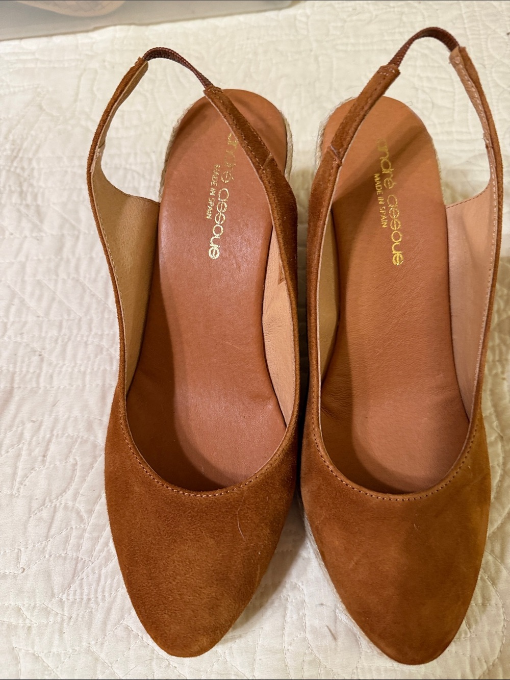 Andre Assous Brown Suede Pointed Slingback Wedge Espadrilles. SZ 39 (9)
